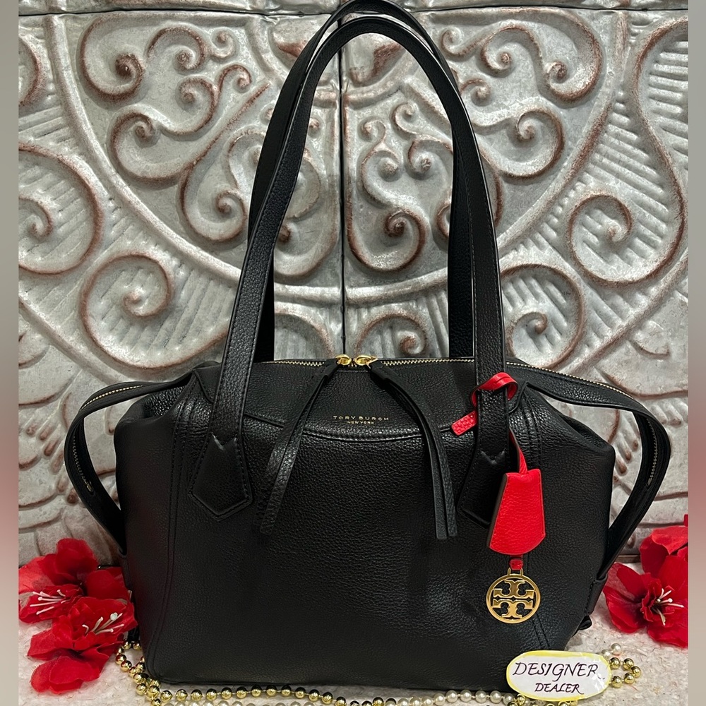 TORY BURCH Perry Black Leather Satchel Tote EUC! 💎💎